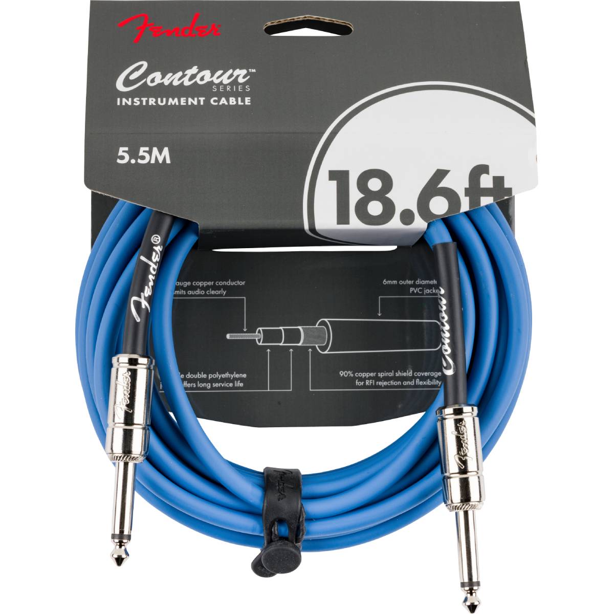 Fender Contour Series Instrument Cable 5.5m (18.6ft) Guitar Lead Lake Placid Blue - 0990571802