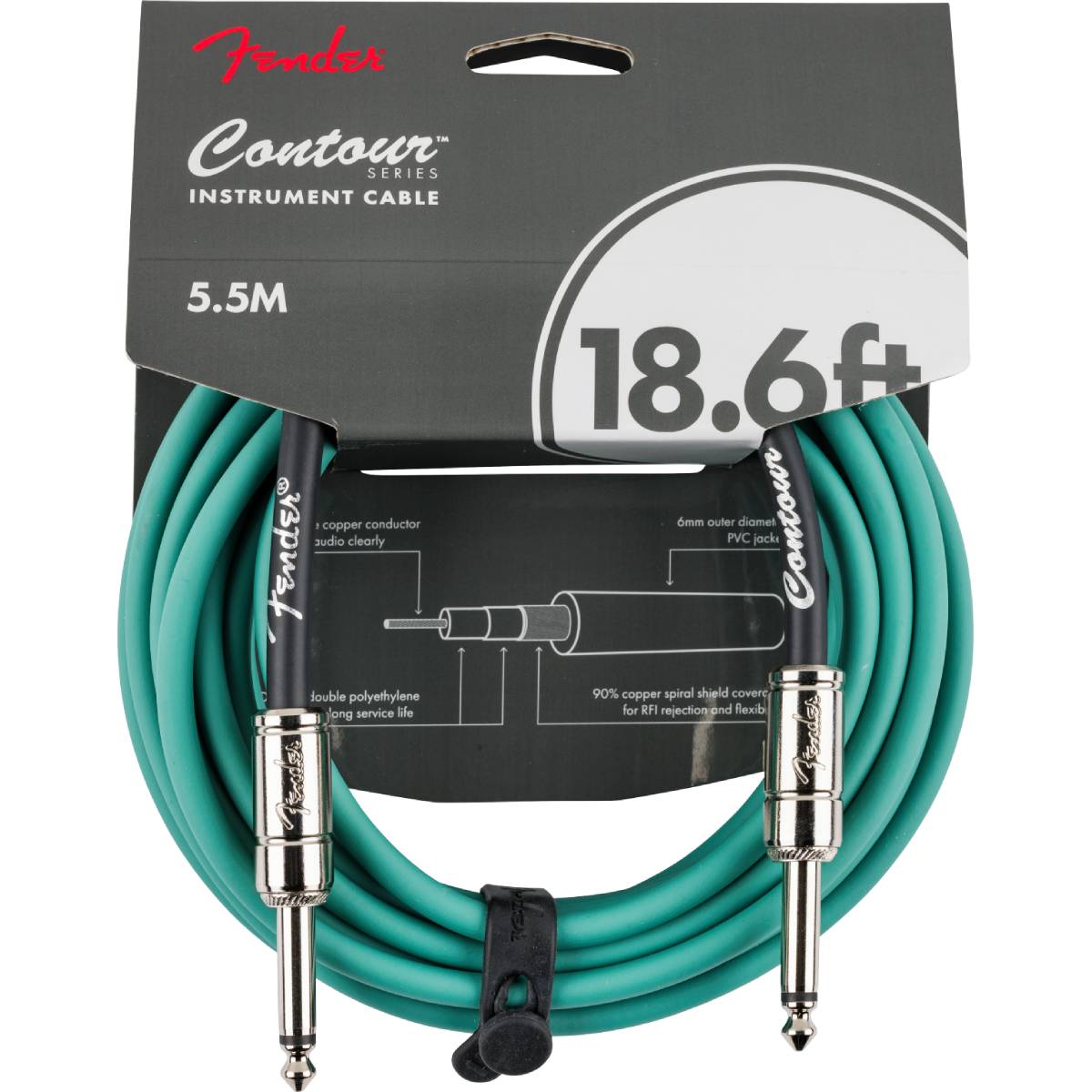 Fender Contour Series Instrument Cable 5.5m (18.6ft) Guitar Lead Sherwood Green - 0990571846