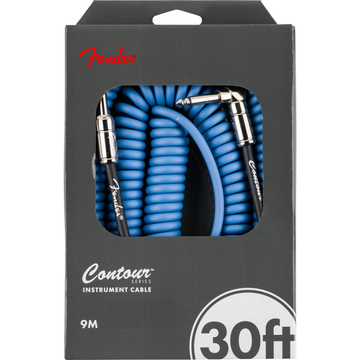 Fender Contour Series Instrument Cable 9m (30ft) Coiled Guitar Lead Lake Placid Blue - 0990573002