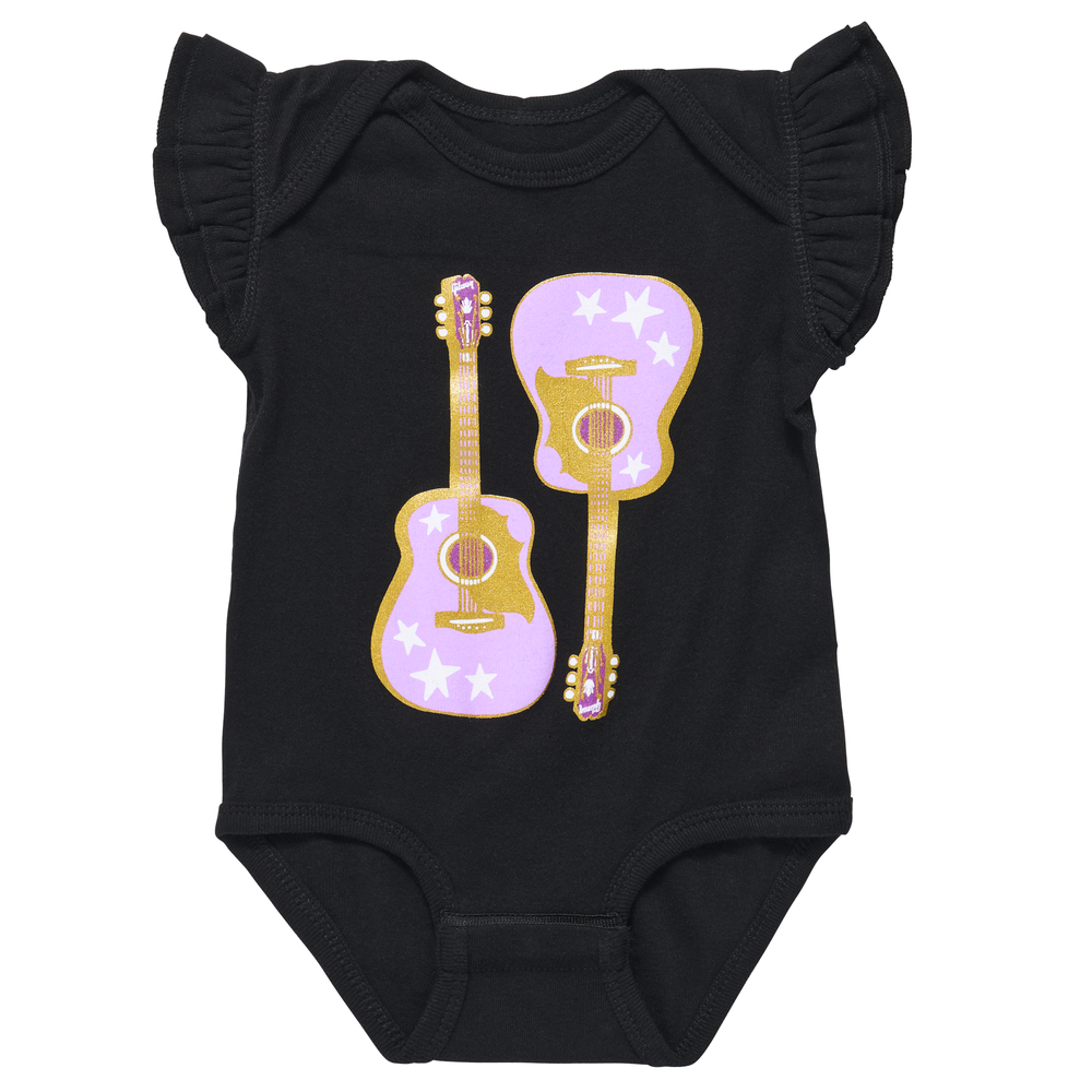 Gibson Pink Guitar Baby Onesie Black 3/6M - GA-BABY-GTR-6M