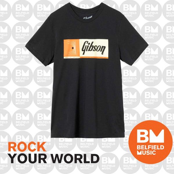 Gibson Quality Fretted Instruments T-Shirt Black Small - Belfield Music