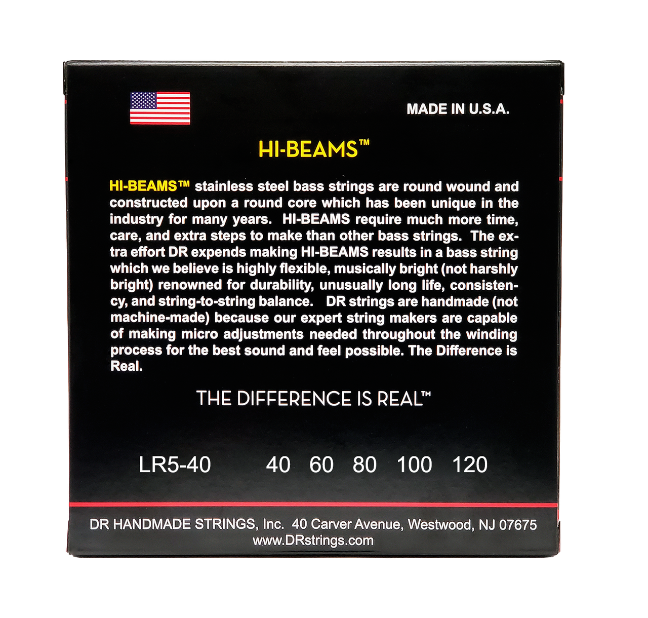 DR HI-BEAM LR5-40 Stainless Steel Bass Guitar Strings: 5-String Light 40-120