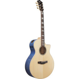 Ibanez AE390NTA Acoustic Guitar Natural High Gloss Top, Aqua Blue High Gloss Back & Sides w/ Pickup & Cutaway