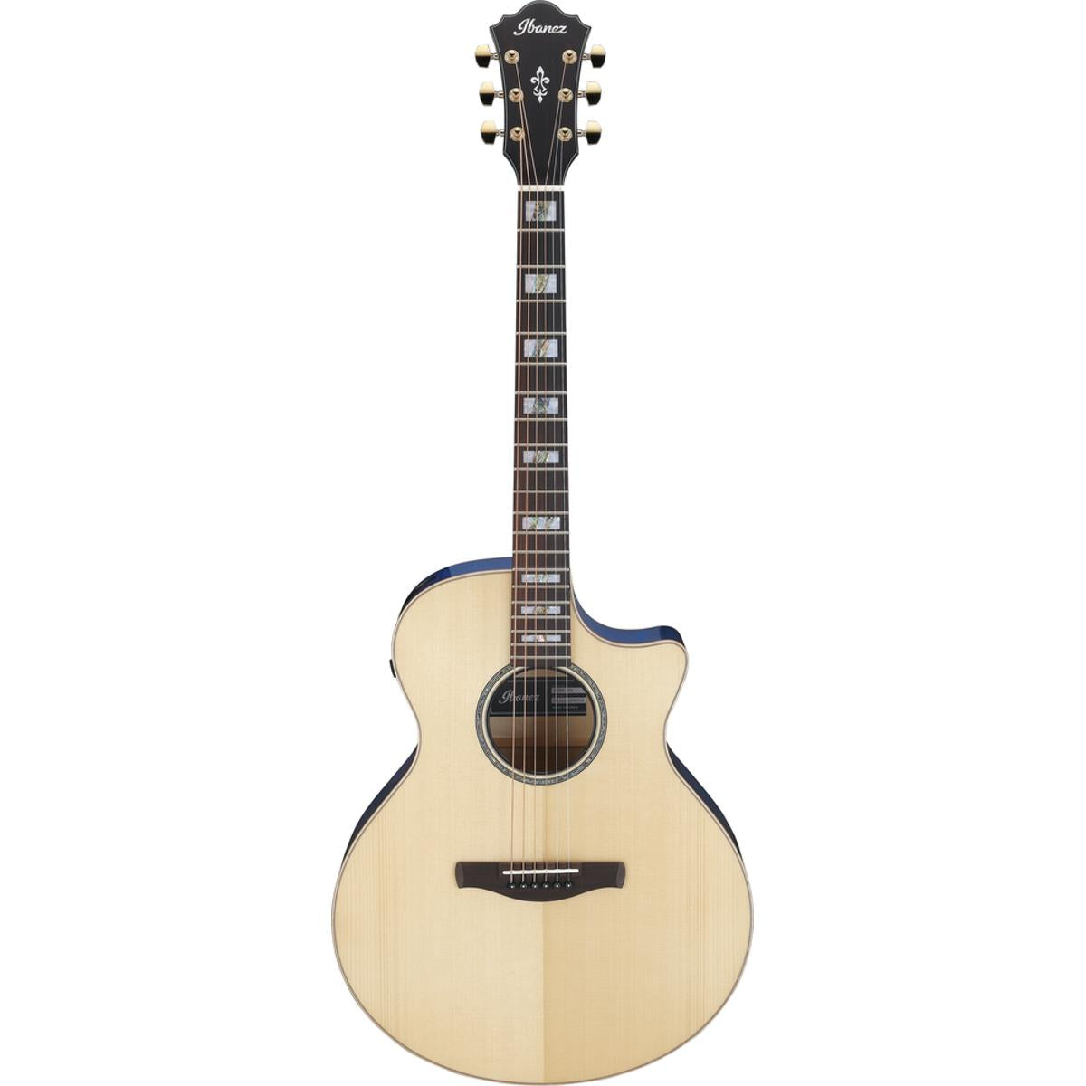 Ibanez AE390NTA Acoustic Guitar Natural High Gloss Top, Aqua Blue High Gloss Back &amp; Sides w/ Pickup &amp; Cutaway.