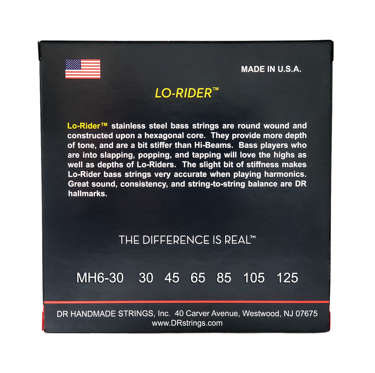 DR LO-RIDER MH6-30 Stainless Steel Bass Guitar Strings: 6-String Medium 30-125