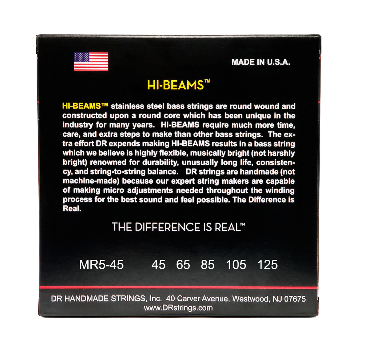 DR HI-BEAM MR5-45 Stainless Steel Bass Guitar Strings: 5-String Medium 45-125