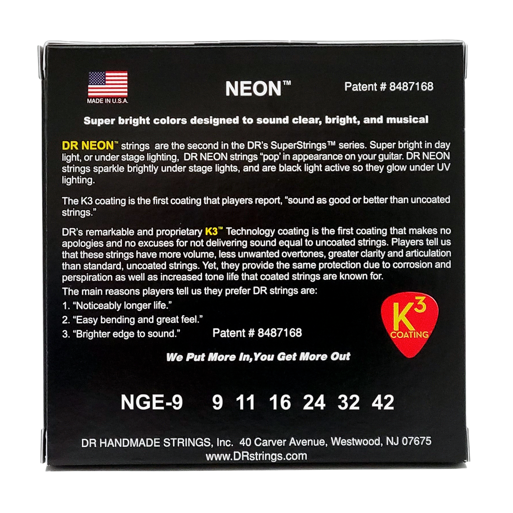 DR HI-DEF NEON NGE-9 GREEN Colored Electric Guitar Strings: Light 9-42