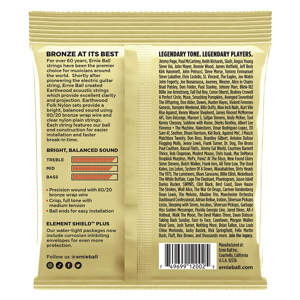 Ernie Ball 2002 Earthwood Acoustic Guitar Strings 80/20 Bronze Medium 13-56
