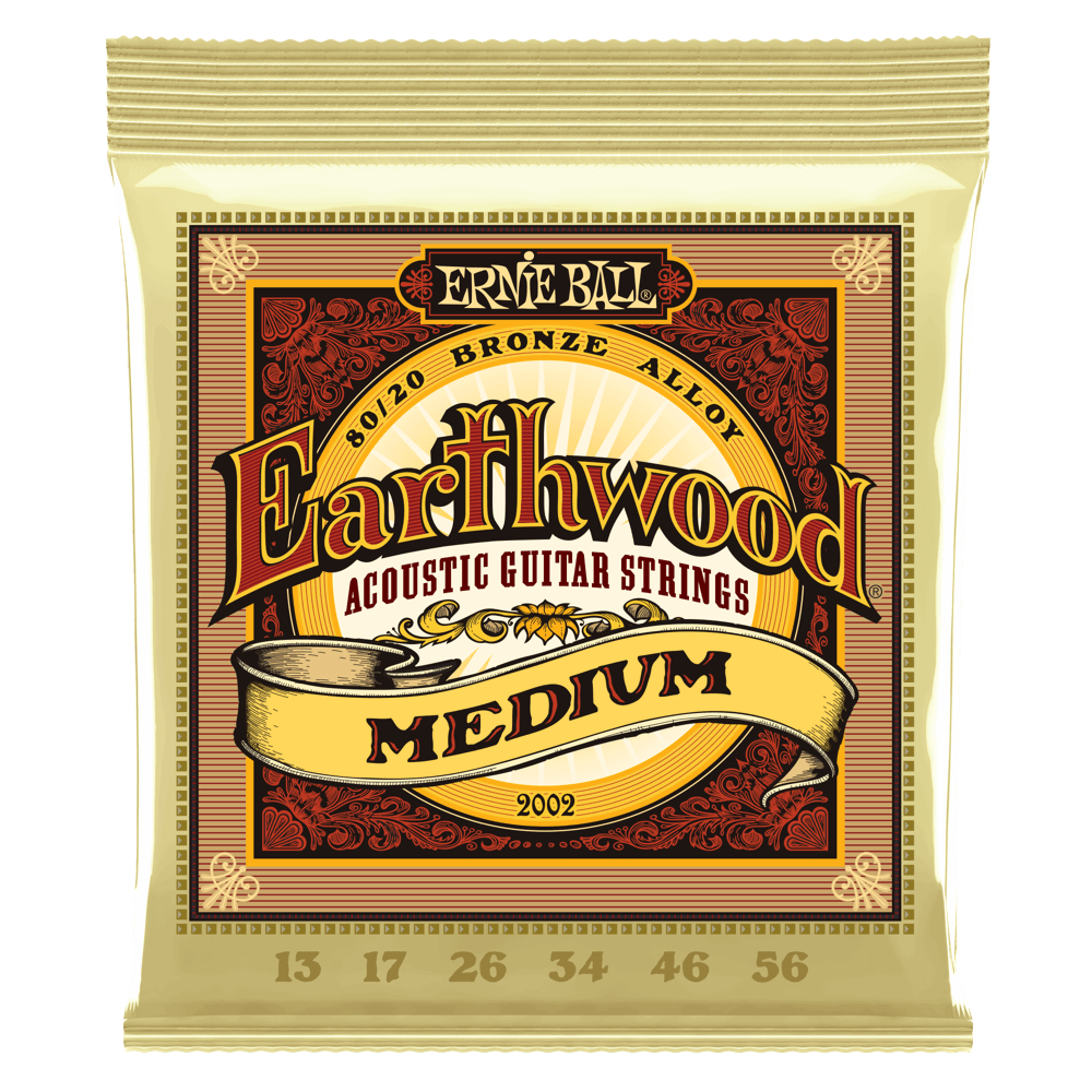 Ernie Ball 2002 Earthwood Acoustic Guitar Strings 80/20 Bronze Medium 13-56