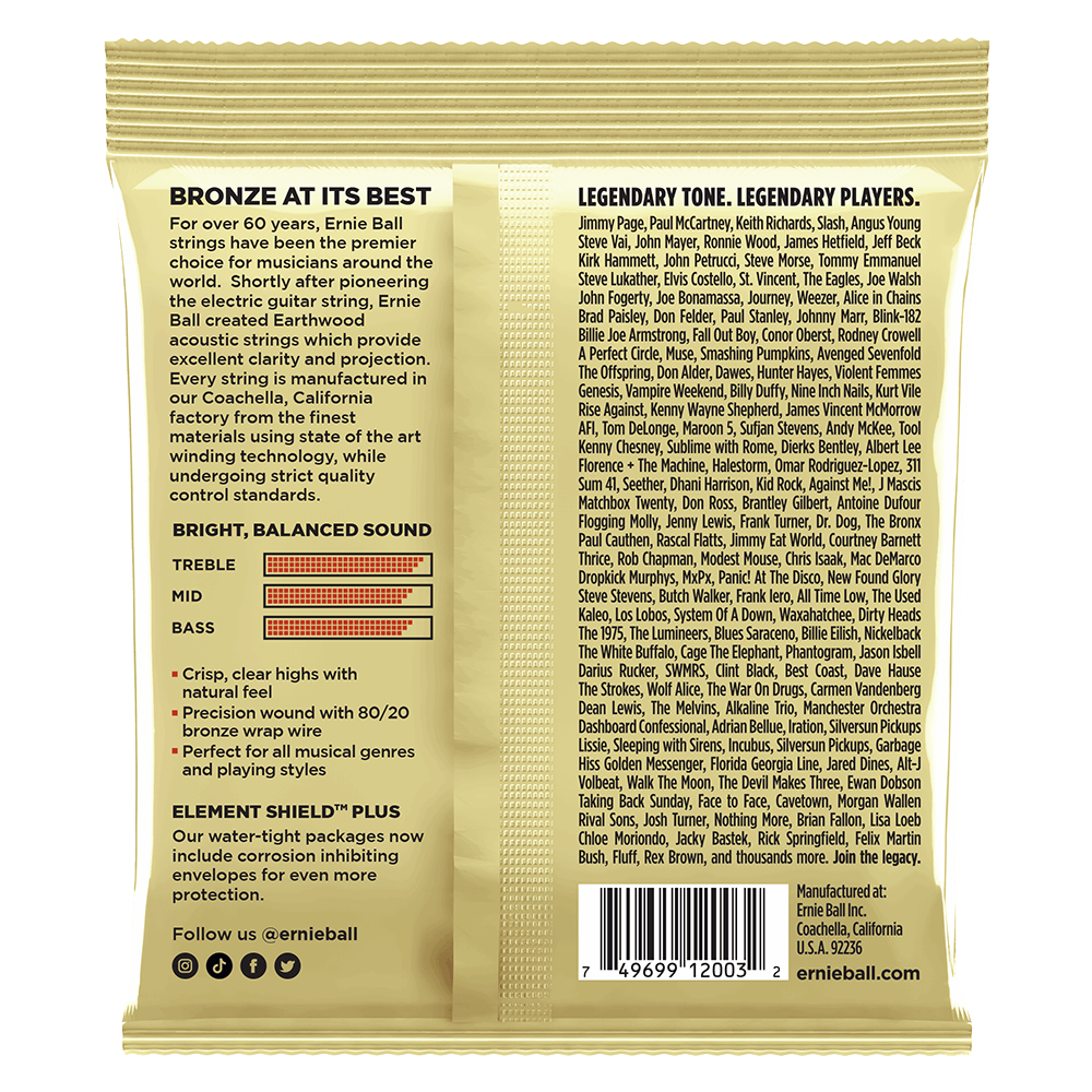 Ernie Ball 2003 Earthwood Acoustic Guitar Strings 80/20 Bronze Medium Light 12-54