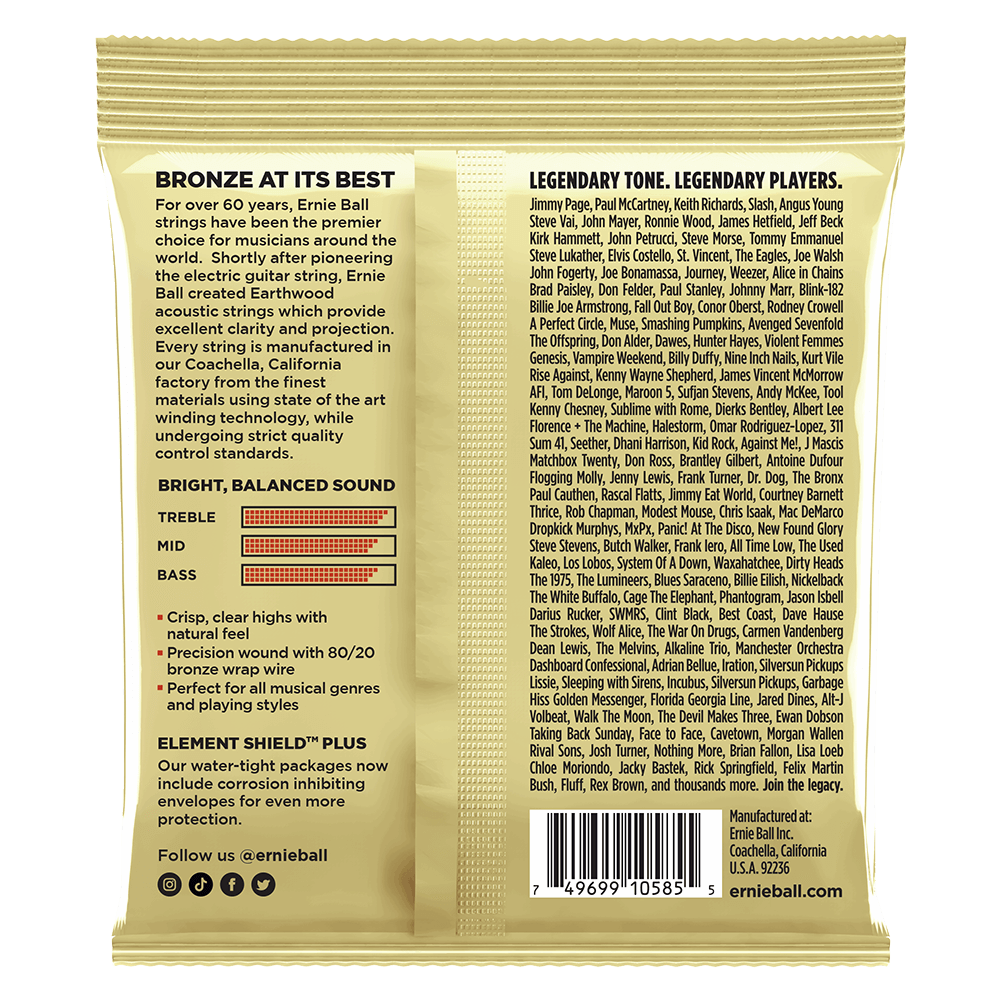 Ernie Ball 2007 Earthwood Acoustic Guitar Strings 80/20 Bronze Custom Light 11.5-54