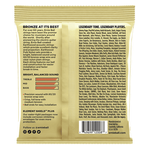 Ernie Ball 2008 Earthwood Acoustic Guitar Strings 80/20 Bronze Rock & Blues (plain 3rd string) 10-52 R&B