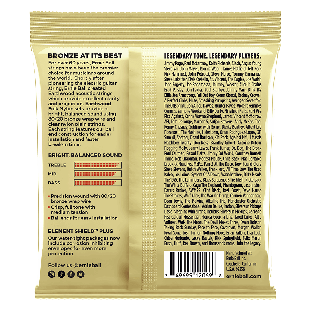 Ernie Ball 2069 Earthwood Classical Nylon Guitar Strings 28-42 (Ball End)