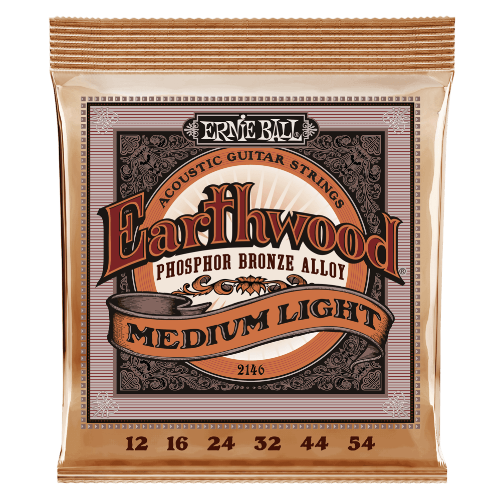 Ernie Ball 2146 Earthwood Acoustic Guitar Strings Phosphor Bronze Medium Light 12-54