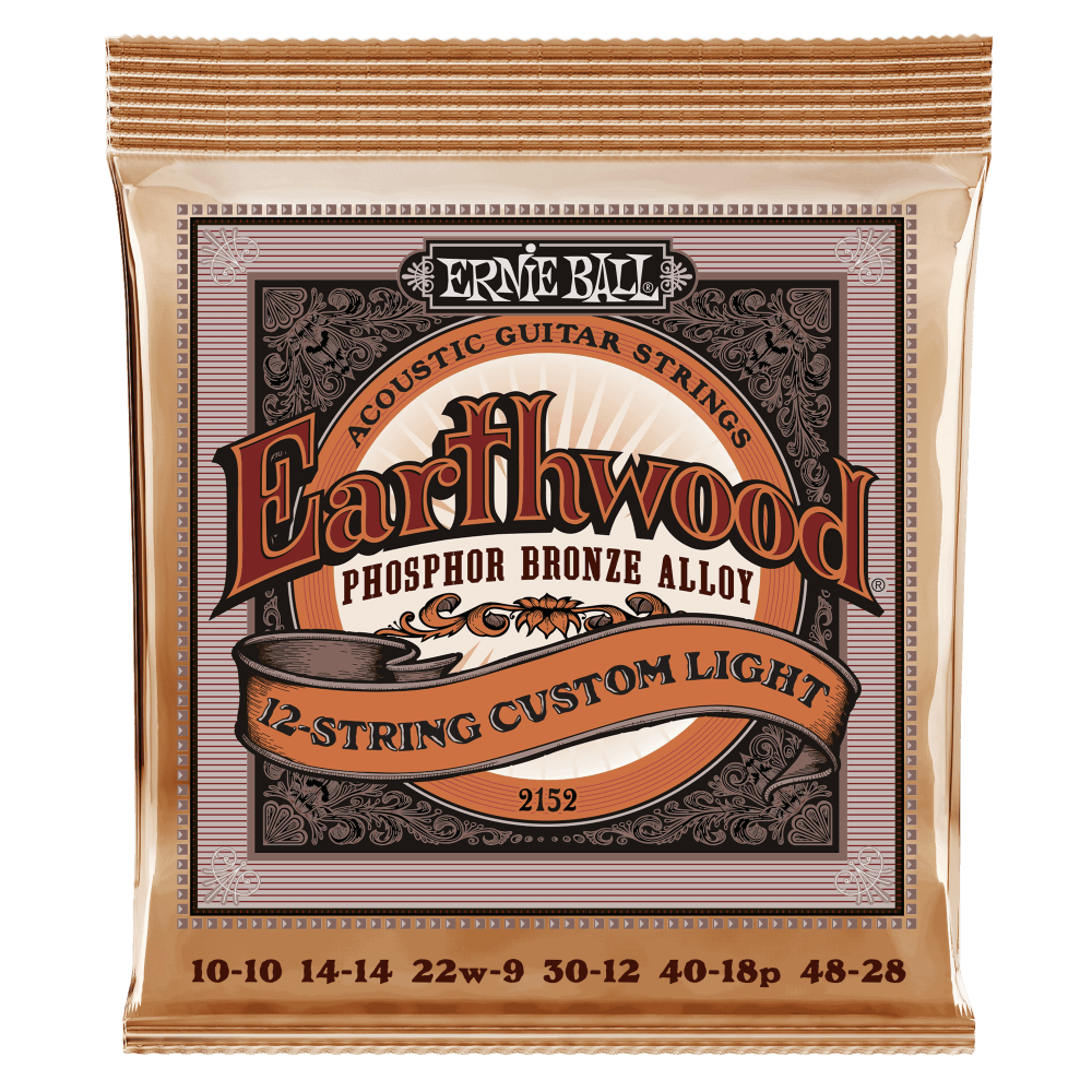 Ernie Ball 2152 Earthwood Acoustic Guitar Strings 12-String Phosphor Bronze Custom Light 10-48
