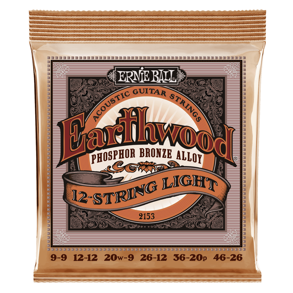 Ernie Ball 2153 Earthwood Acoustic Guitar Strings 12-String Phosphor Bronze Light 9-46