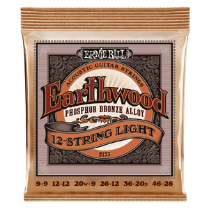 Ernie Ball 2153 Earthwood Acoustic Guitar Strings 12-String Phosphor Bronze Light 9-46