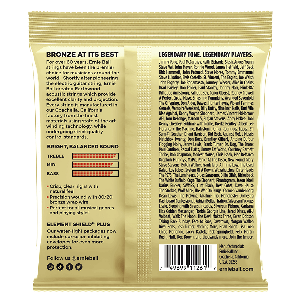 Ernie Ball 3002 Earthwood Acoustic Guitar Strings 80/20 Bronze Medium 13-56 (3 Pack)