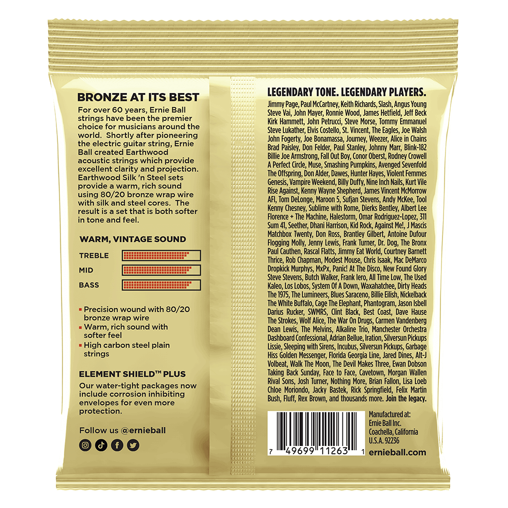 Ernie Ball 3047 Earthwood Acoustic Guitar Strings 80/20 Bronze Silk & Steel Extra Soft 10-50 (3 Pack)