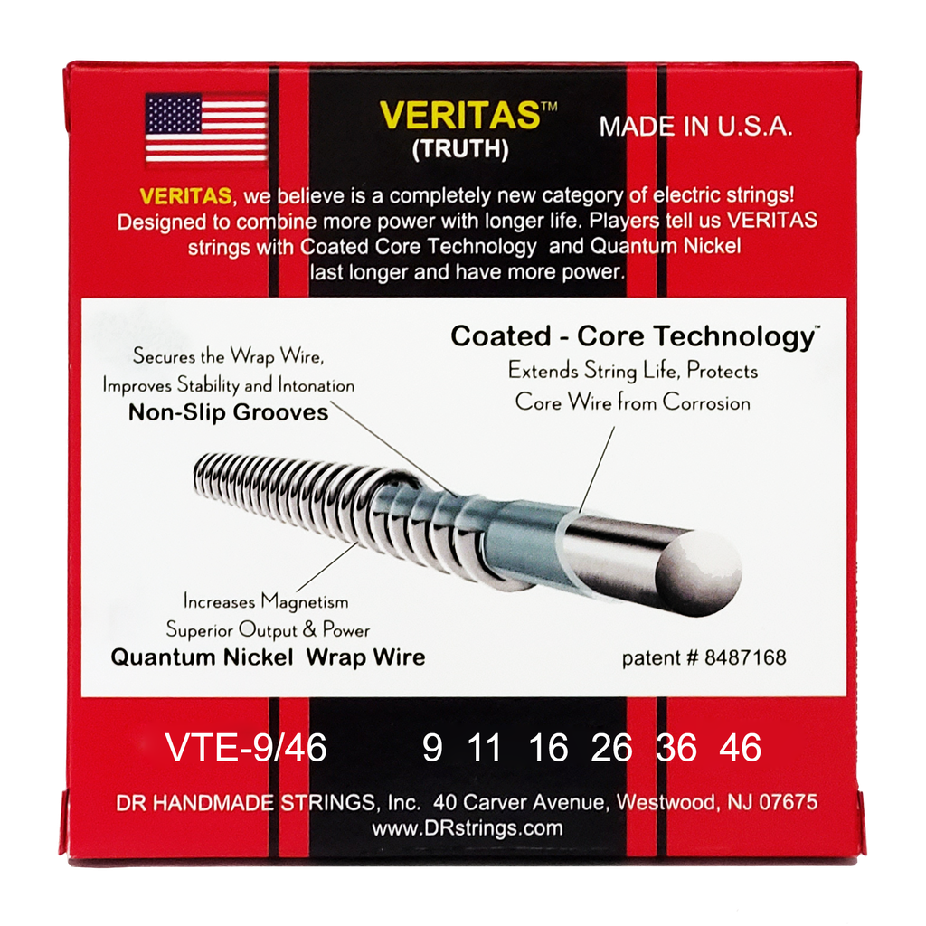 DR VERITAS VTE-9/46 Coated Core Technology Electric Guitar Strings: Light to Medium 9-46