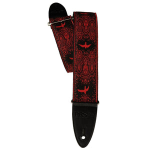 PRS Paul Reed Smith 2inch Custom Jacquard Birds Fleur Guitar Strap Red