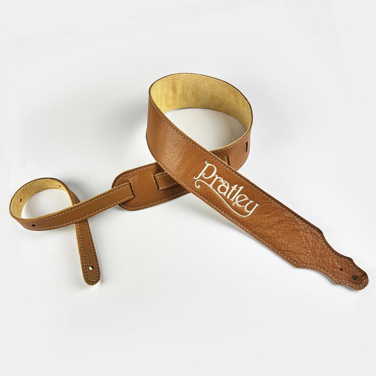 Pratley 2.5" Leather Strap w/ Suede Backing &amp; Embroidered Logo - Caramel