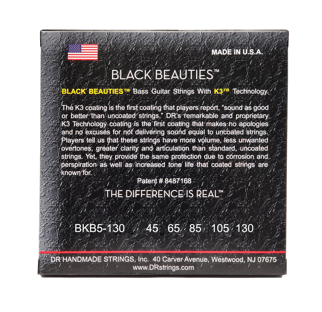 DR BLACK BEAUTIES BKB5-130 Black Colored Bass Guitar Strings: 5-String Medium to Heavy 45-130