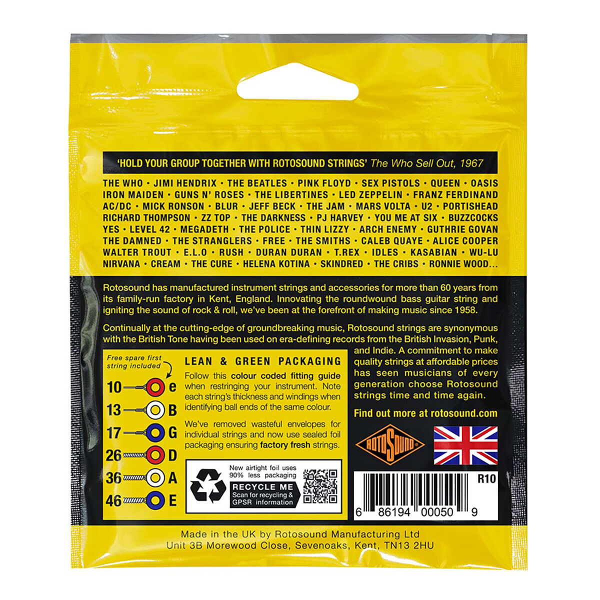 Rotosound Roto Yellows Electric Guitar Strings Set Regular 10-46 [R10]