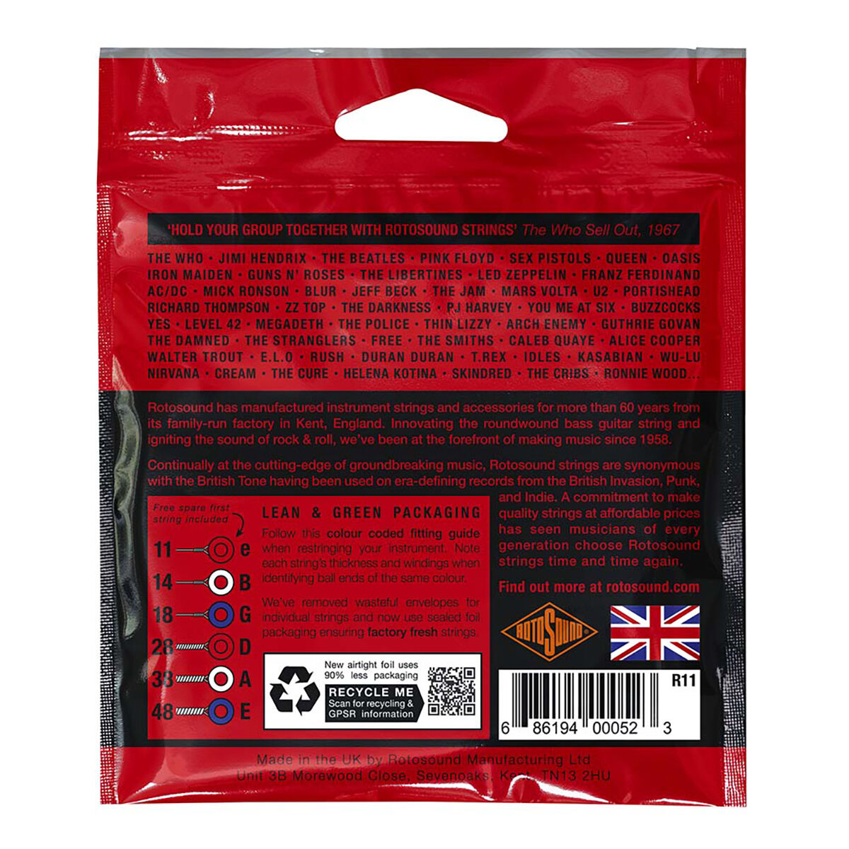 Rotosound Roto Reds Electric Guitar Strings Set Medium 11-48 [R11]