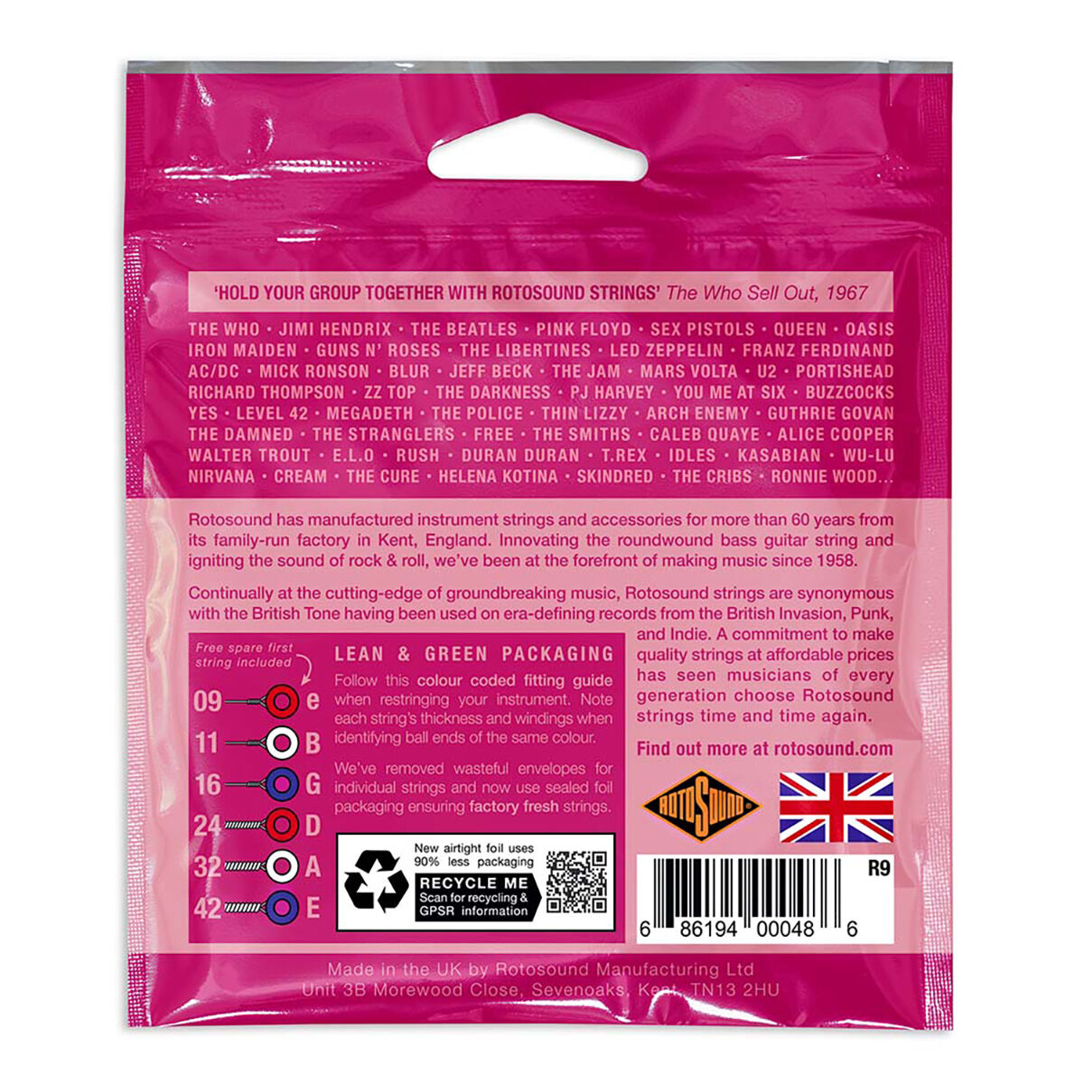 Rotosound Roto Pinks Electric Guitar Strings Set Super Light 9-42 [R9]