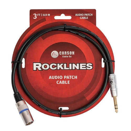 Carson Rocklines RAD32ST Audio Patch Cable 3ft Male XLR to 1/4inch Stereo Jack