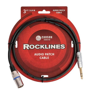 Carson Rocklines RAD32ST Audio Patch Cable 3ft Male XLR to 1/4inch Stereo Jack
