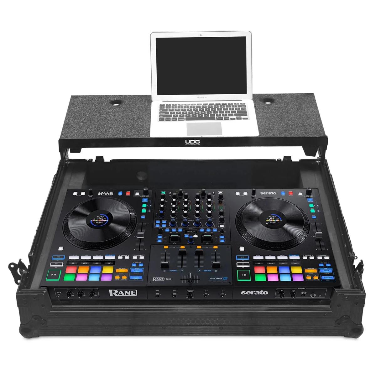 UDG F-U91083BL Ultimate Flight Case Rane Four Black Plus w/ Laptop Shelf &amp; Wheels
