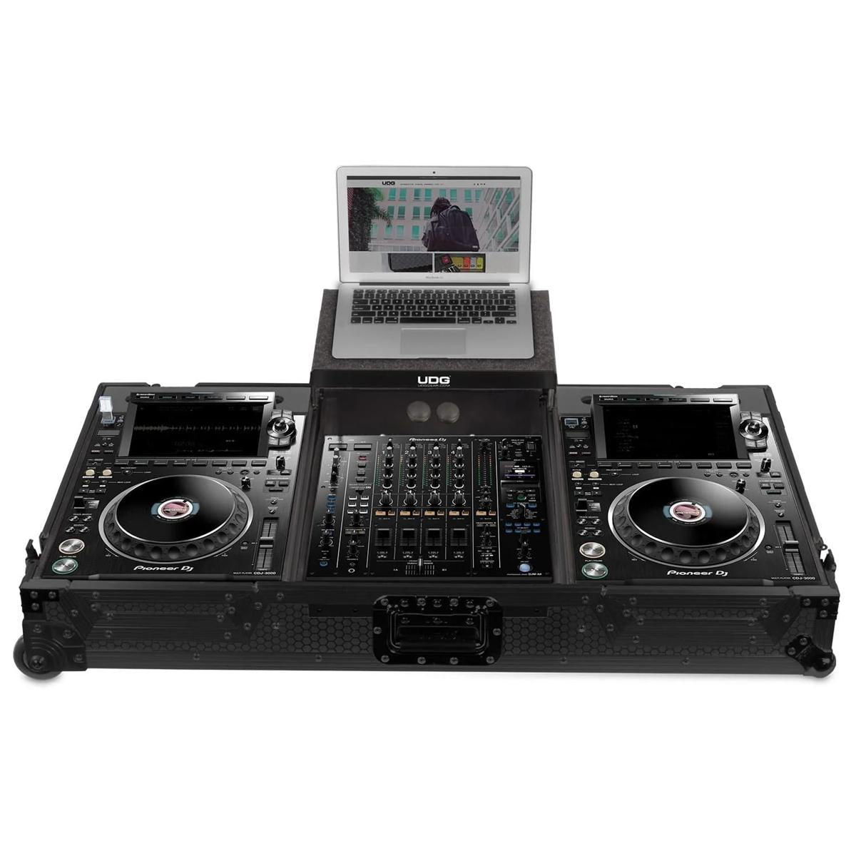 UDG F-U91086BL Ultimate Flight Case Set Pioneer CDJ-3000/A9 Black Plus w/ Laptop Shelf &amp; Wheels