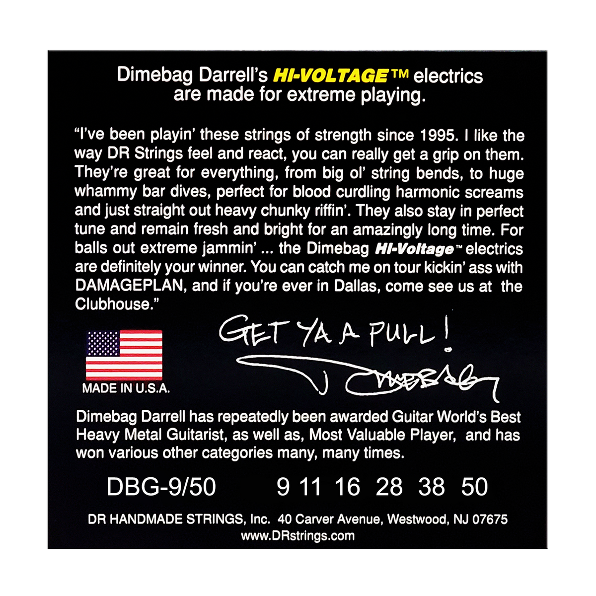 DR HI-VOLTAGE DIMEBAG DARRELL DBG-9/50 Nickel Plated Electric Guitar Strings: Light to Heavy 9-50