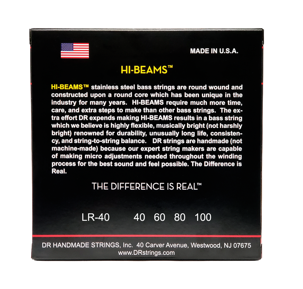 DR HI-BEAM LR-40 Stainless Steel Bass Guitar Strings: Light 40-100