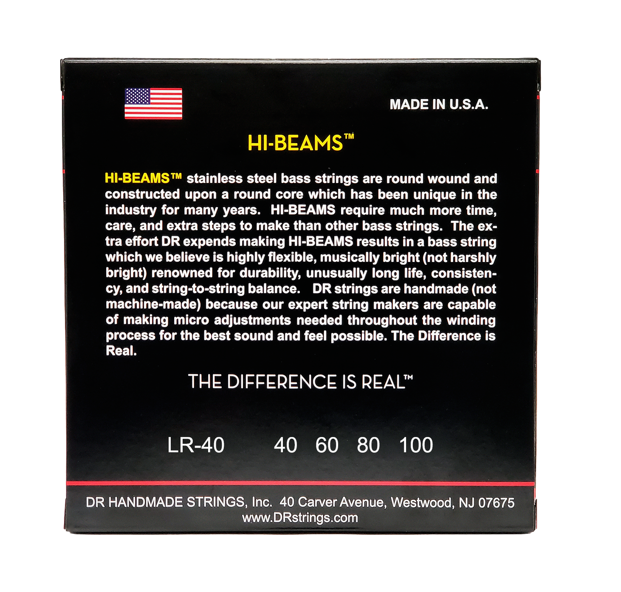 DR HI-BEAM LR-40 Stainless Steel Bass Guitar Strings: Light 40-100