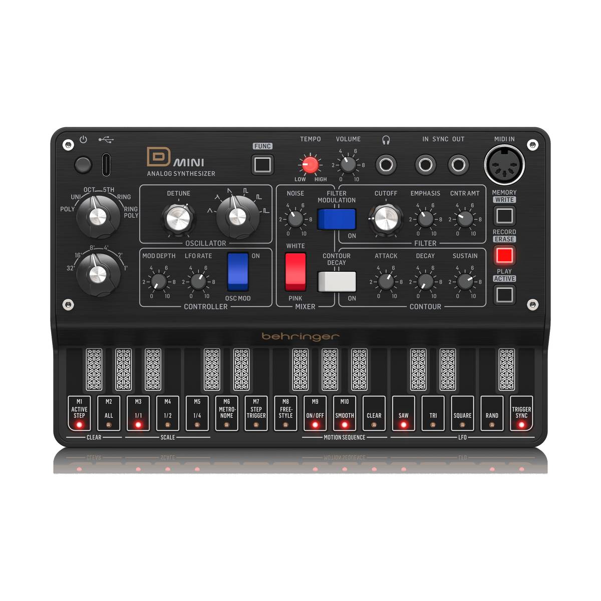 Behringer D MINI Synth Portable Legendary Analogue Synthesizer w/ 1x VCO, Classic VCF, 1x LFO &amp; 2x Envelopes