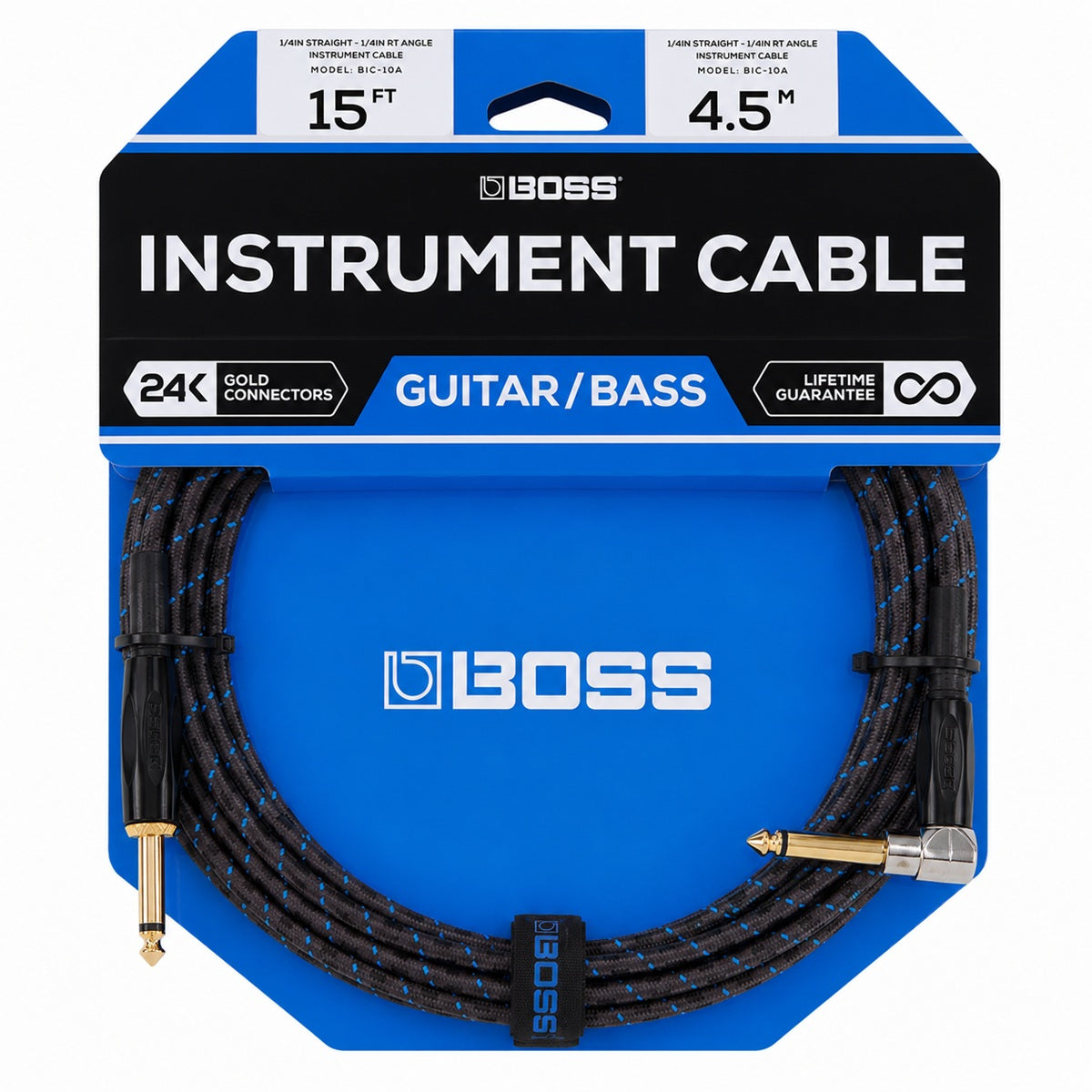 Boss BIC-15A Guitar Cable Instrument Lead 4.5m (15ft) - Straight to Angled