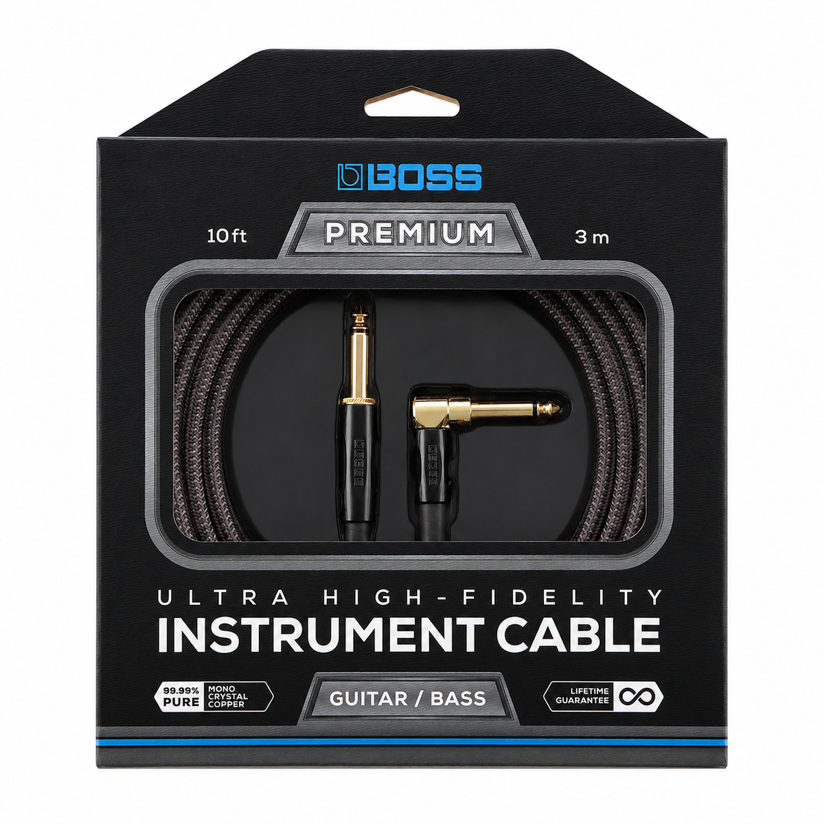 Boss BIC-P10A Premium Guitar Cable Instrument Lead 3m (10ft) - Straight to Angled