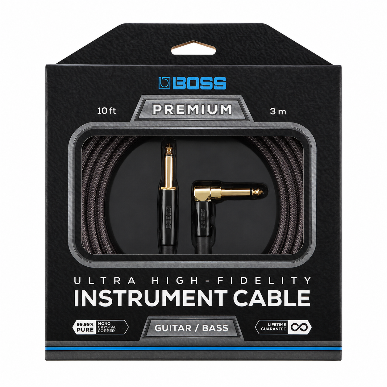 Boss BIC-P10A Premium Guitar Cable Instrument Lead 3m (10ft) - Straight to Angled