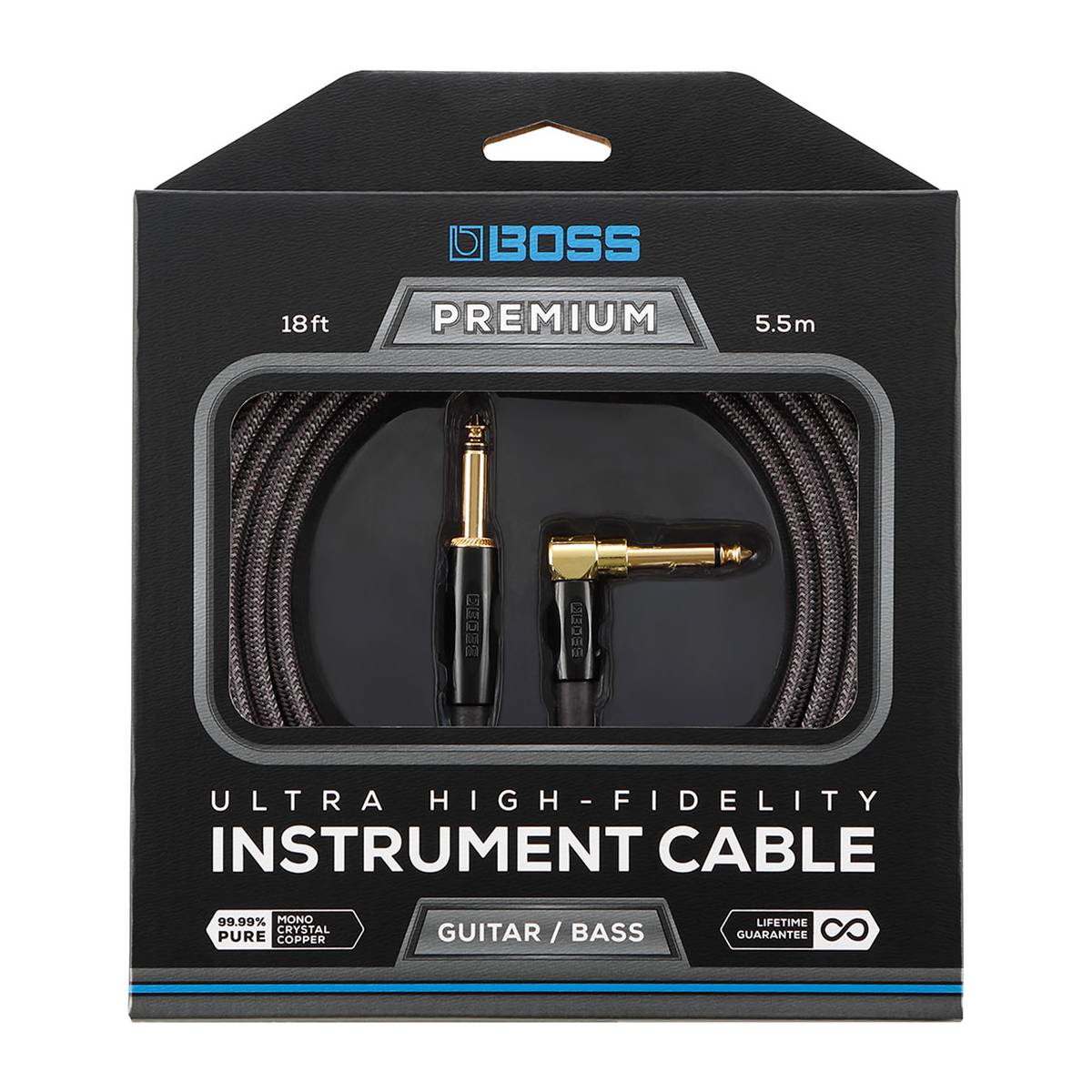 Boss BIC-P18A Premium Guitar Cable Instrument Lead 5.5m (18ft) - Straight to Angled