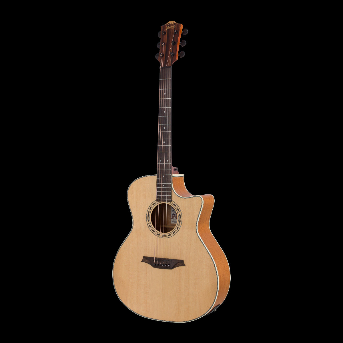 Bromo BAA2CE Appalachia Series Grand Auditorium Acoustic Guitar w/ Solid Spruce Top & Pickup & Cutaway