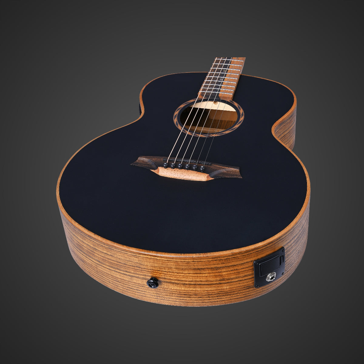 Bromo BAT8MEBK Tohoma Series Mini Jumbo Acoustic Guitar Black w/ Solid Mahogany Top & Pickup