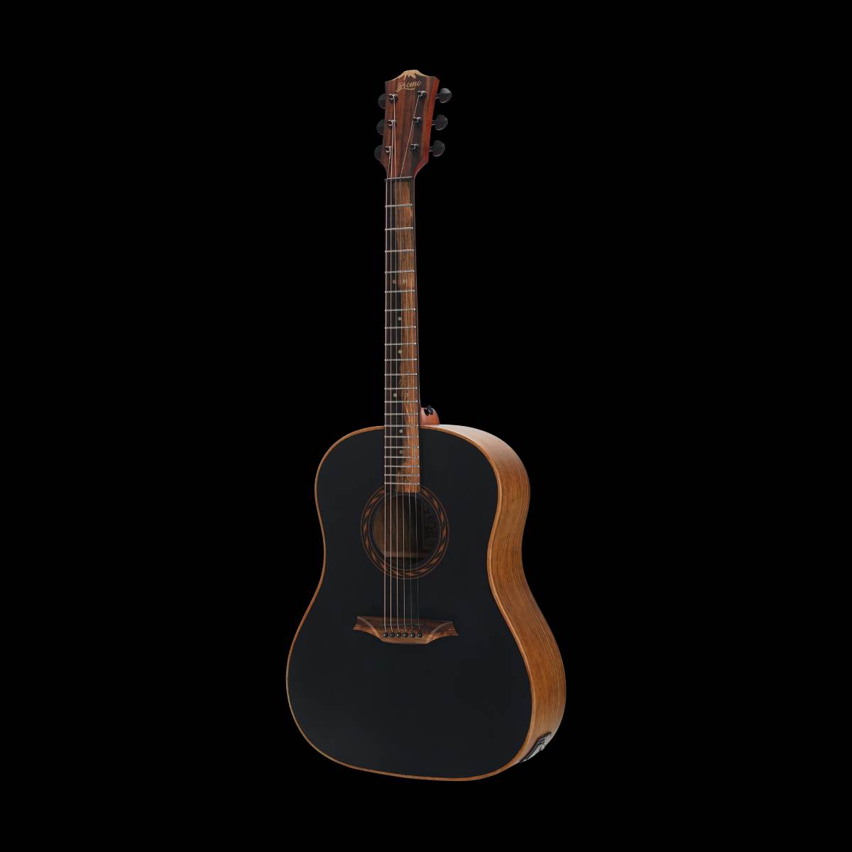 Bromo BAT9MEBK Tohoma Series Round Shoulder Dreadnought Acoustic Guitar Black w/ Solid Mahogany Top & Pickup