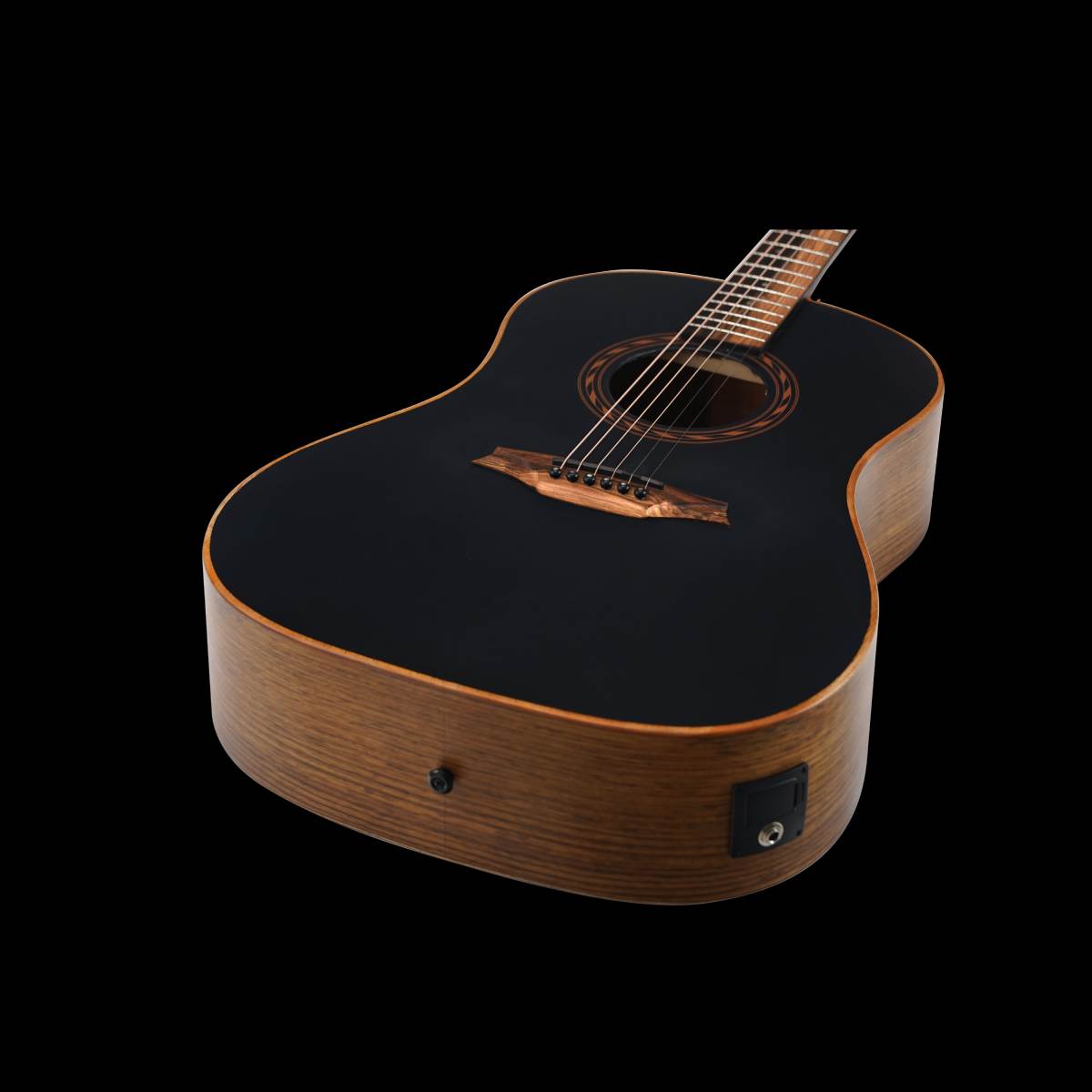 Bromo BAT9MEBK Tohoma Series Round Shoulder Dreadnought Acoustic Guitar Black w/ Solid Mahogany Top & Pickup
