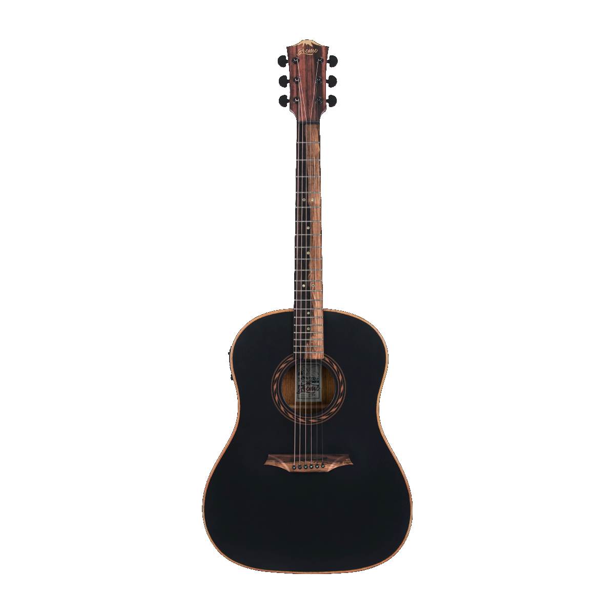 Bromo BAT9MEBK Tohoma Series Round Shoulder Dreadnought Acoustic Guitar Black w/ Solid Mahogany Top &amp; Pickup