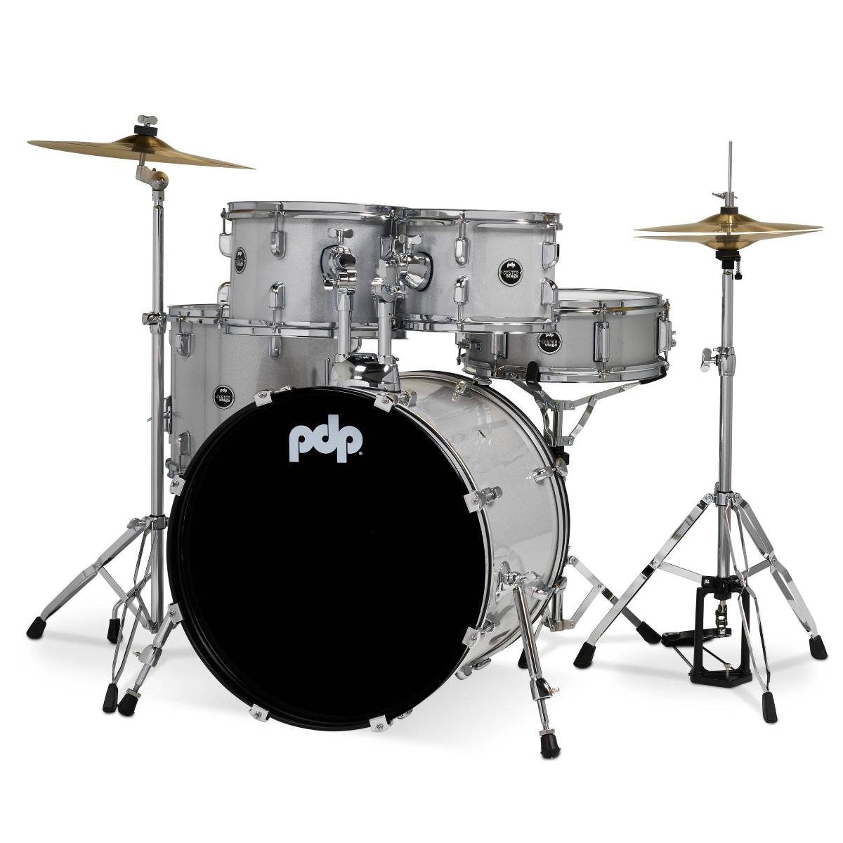 PDP DRUMS CENTREstage Drum Set 5-Piece Kit Diamond White w/ 20inch Kick - Includes Hardware, Cymbals & Throne