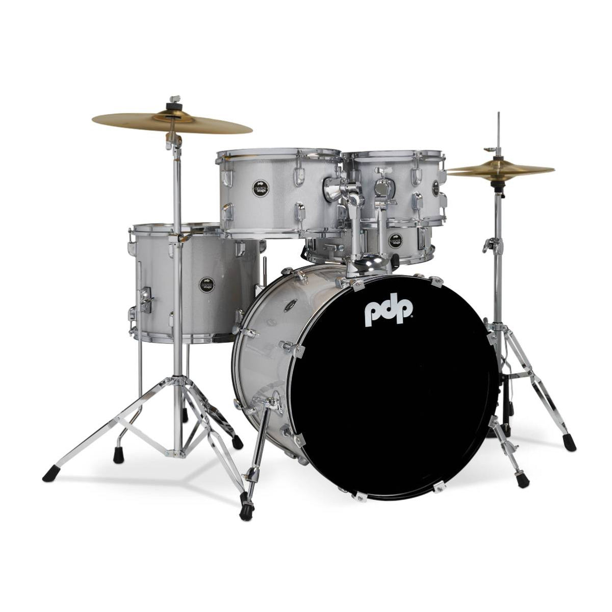 PDP DRUMS CENTREstage Drum Set 5-Piece Kit Diamond White w/ 20inch Kick - Includes Hardware, Cymbals &amp; Throne