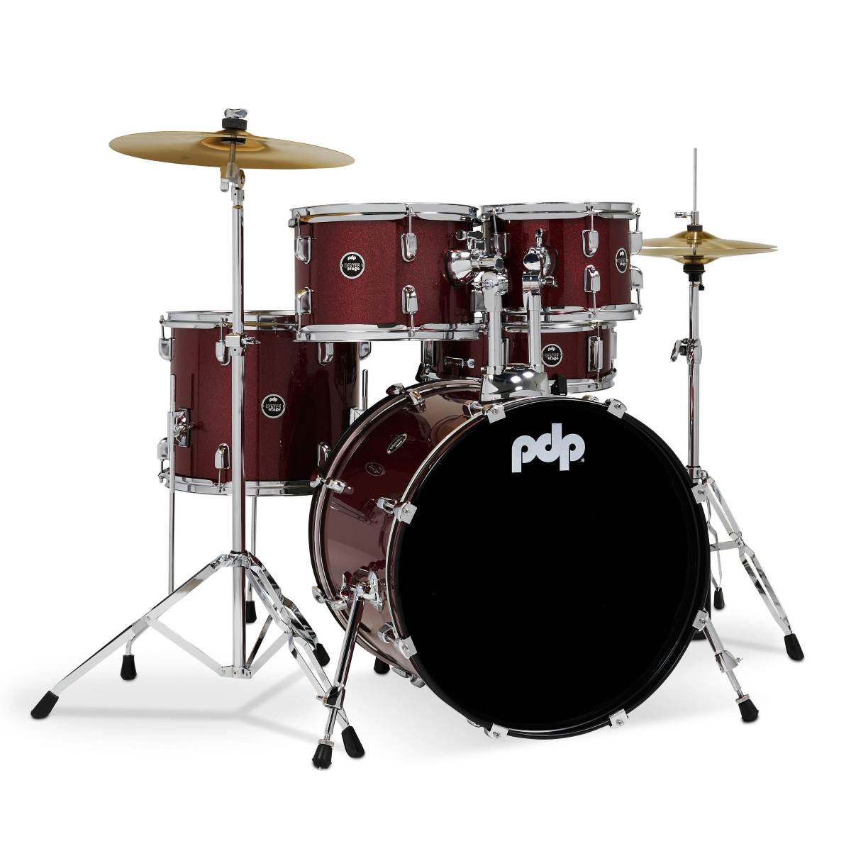 PDP DRUMS CENTREstage Drum Set 5-Piece Kit Ruby Red w/ 20inch Kick - Includes Hardware, Cymbals & Throne